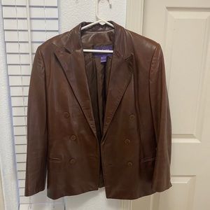 Ralph Lauren brown leather jacket button up 8
